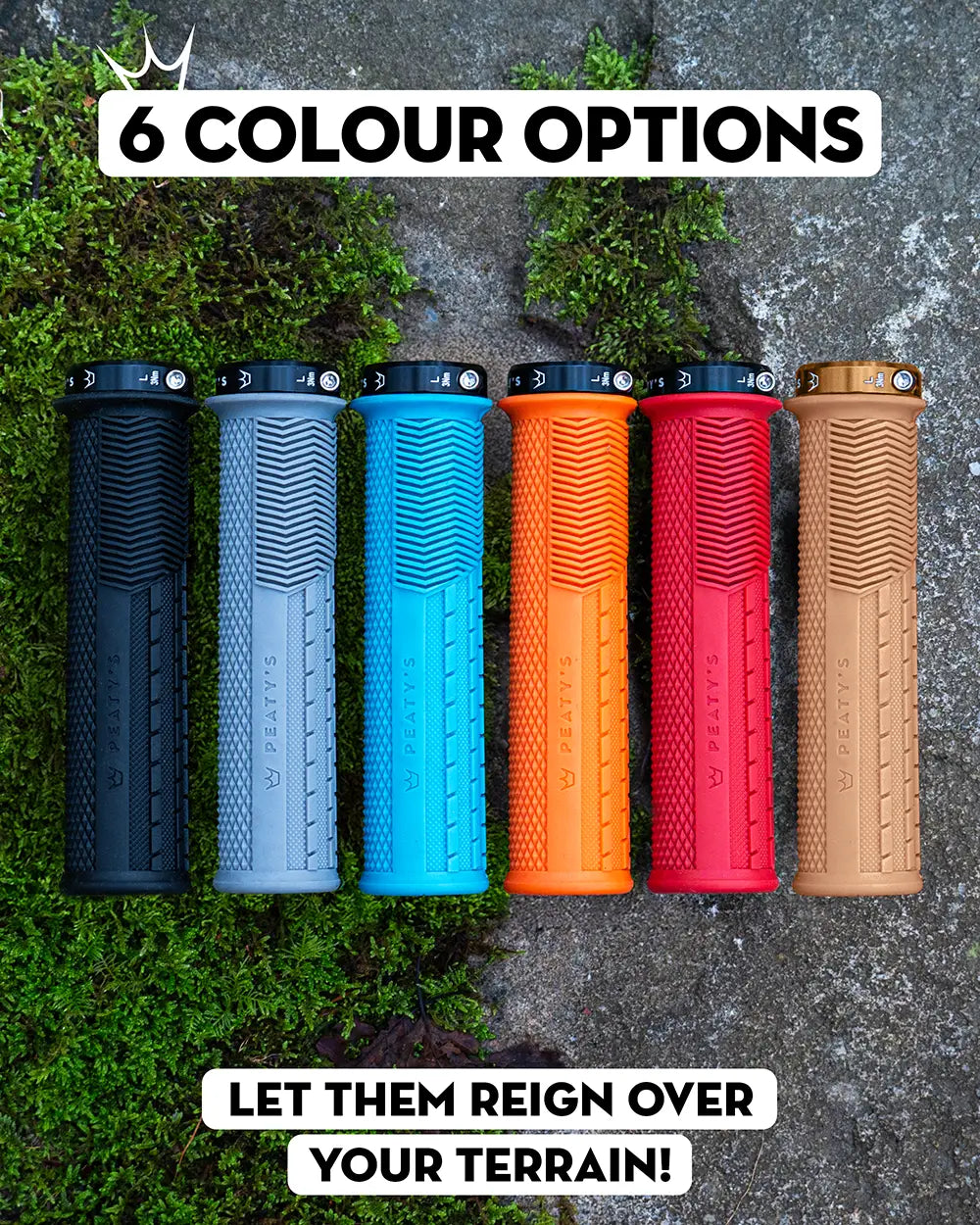 Peaty's Monarch grips come in 6 colour options