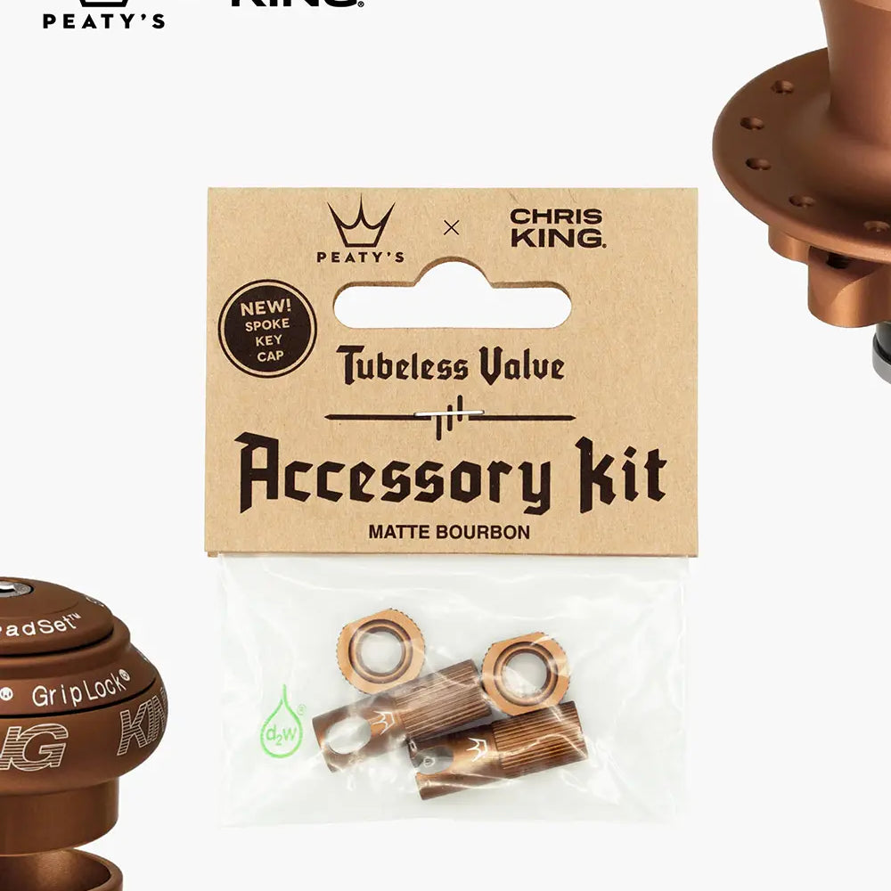 Peaty's Tubeless Valve accessory kit in bourbon
