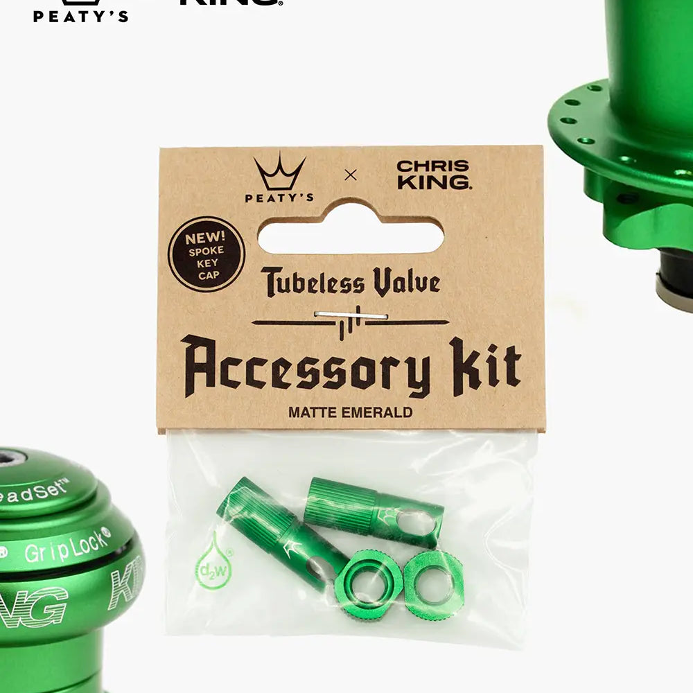 Peaty's Tubeless Valve accessory kit in emerald