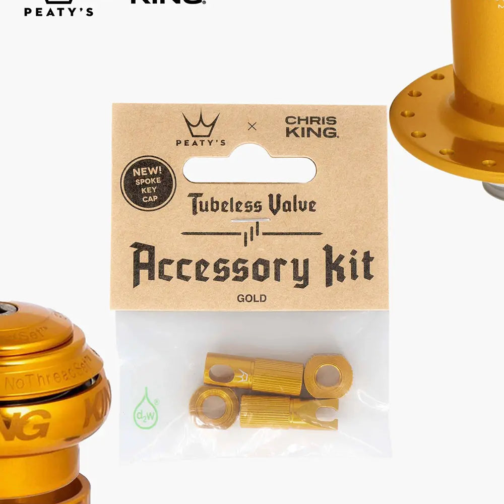 Peaty's Tubeless Valve accessory kit in gold