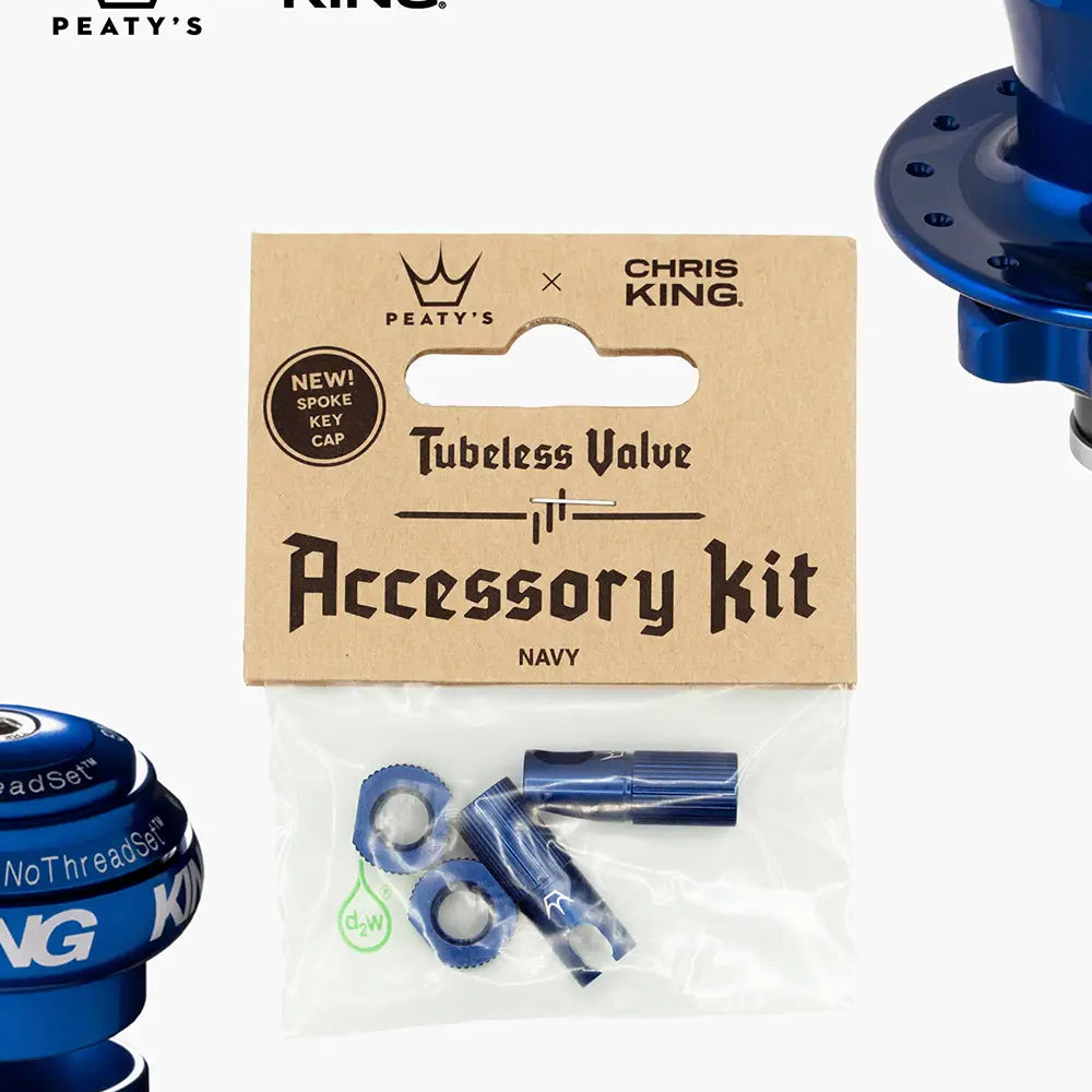 Peaty's Tubeless Valve accessory kit in navy