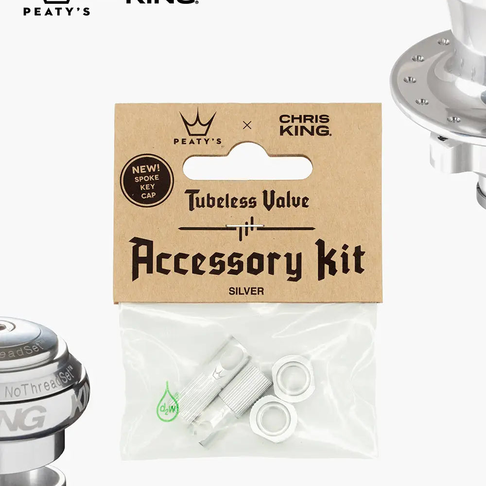 Peaty's Tubeless Valve accessory kit in silver