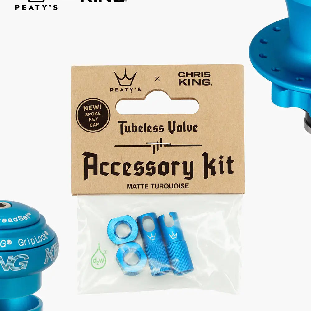 Peaty's Tubeless Valve accessory kit in matte turquoise