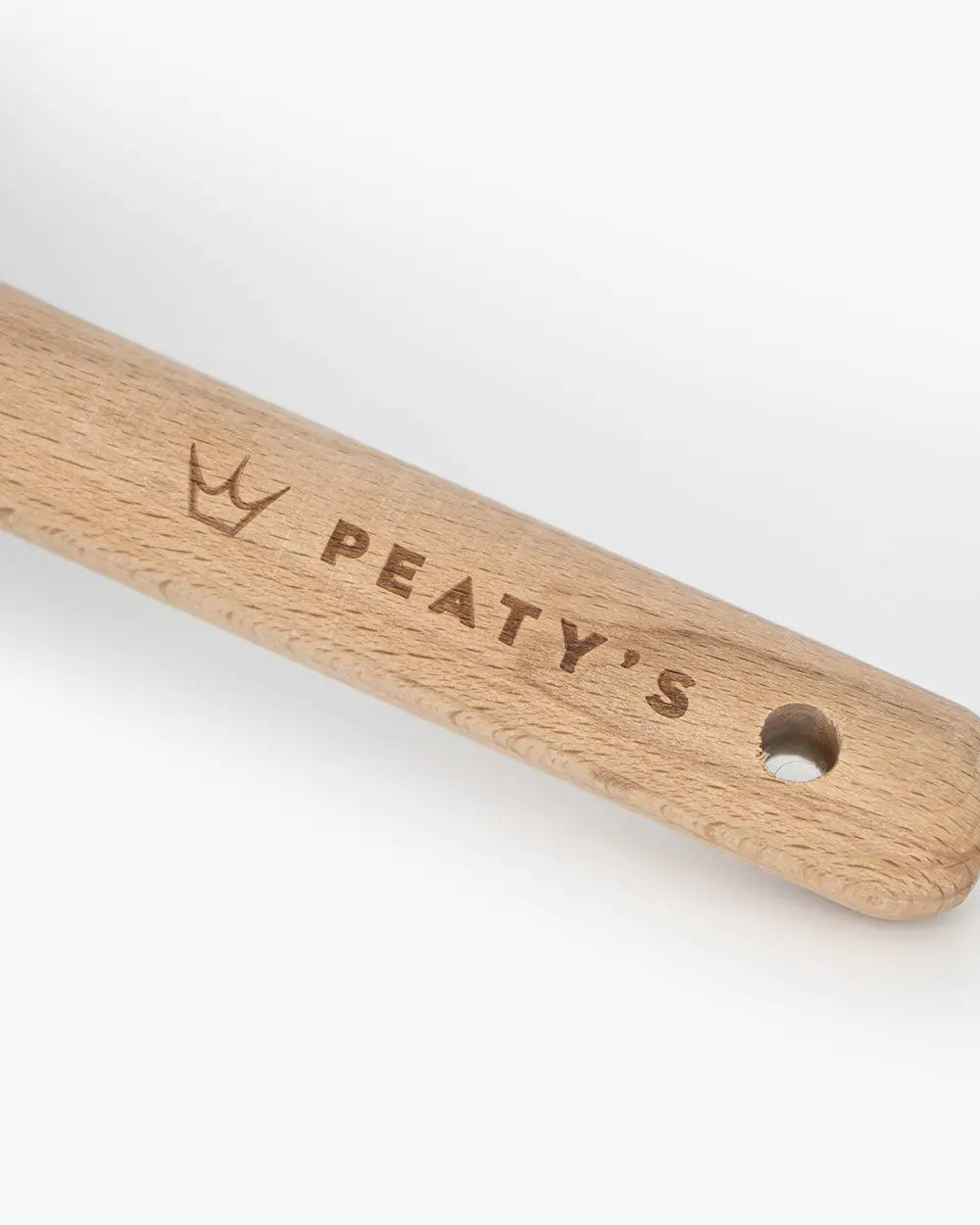 Peaty's Bog Brush - waxed beech wood handle detail