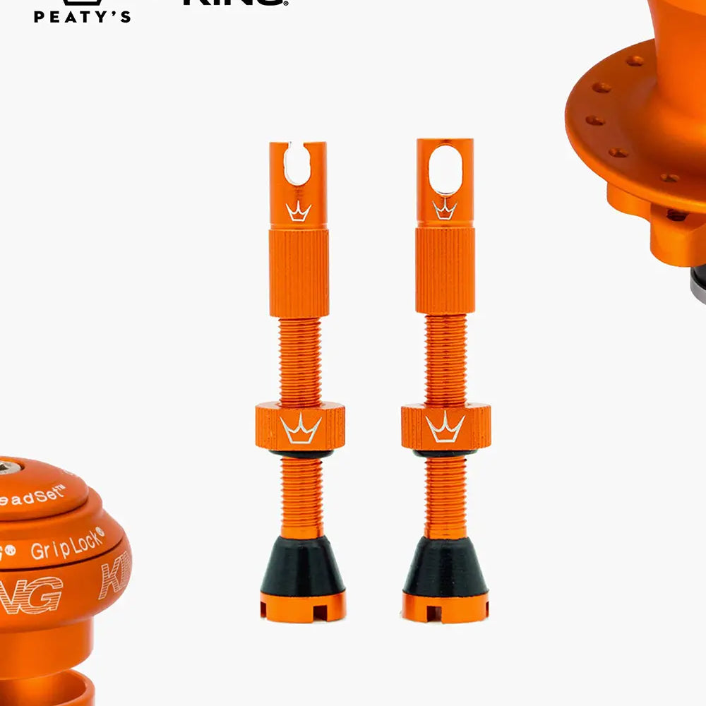 Peaty's Mk2 Tubeless Valves in matte mango