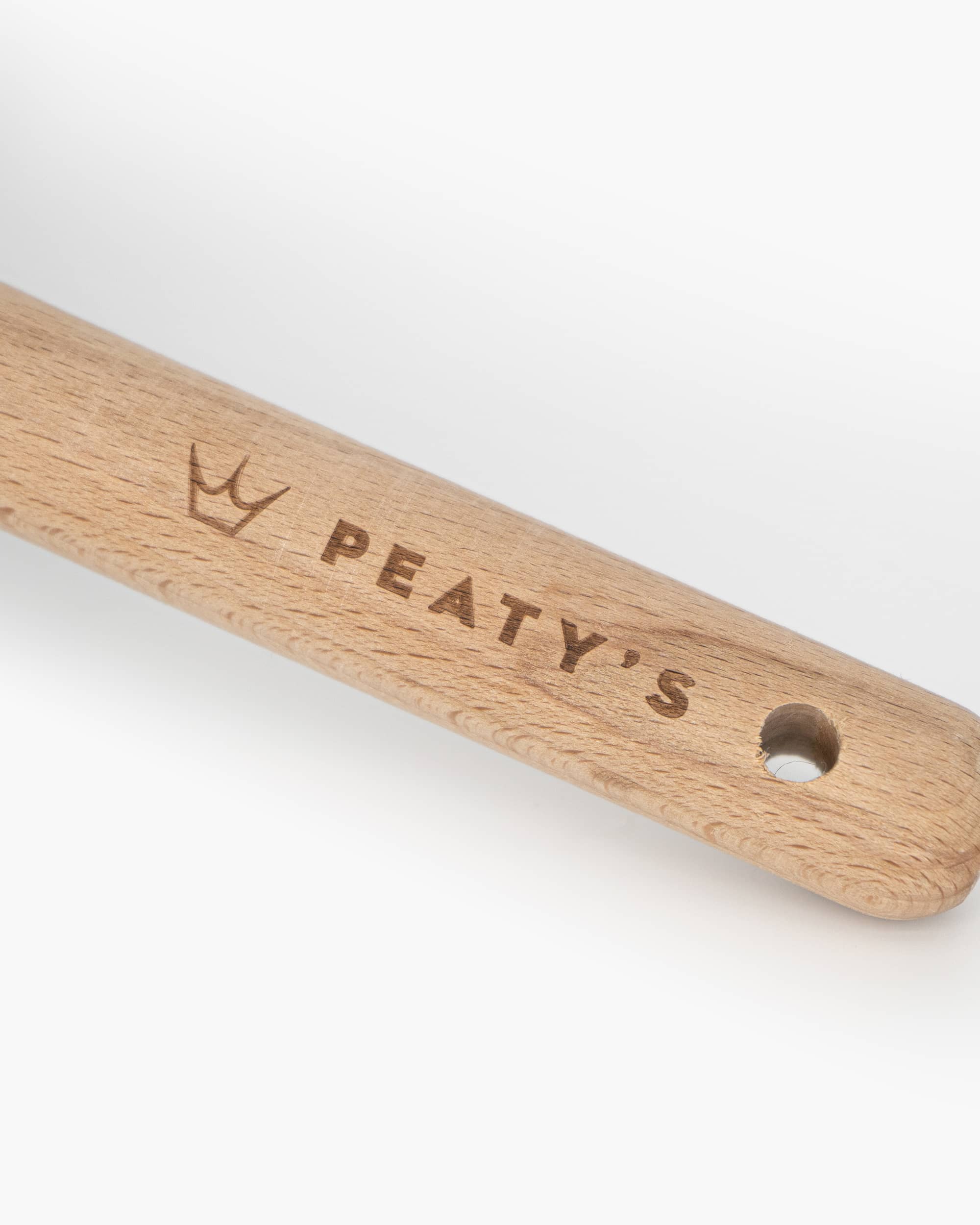 Peaty's Bog Brush - waxed beech wood handle detail 