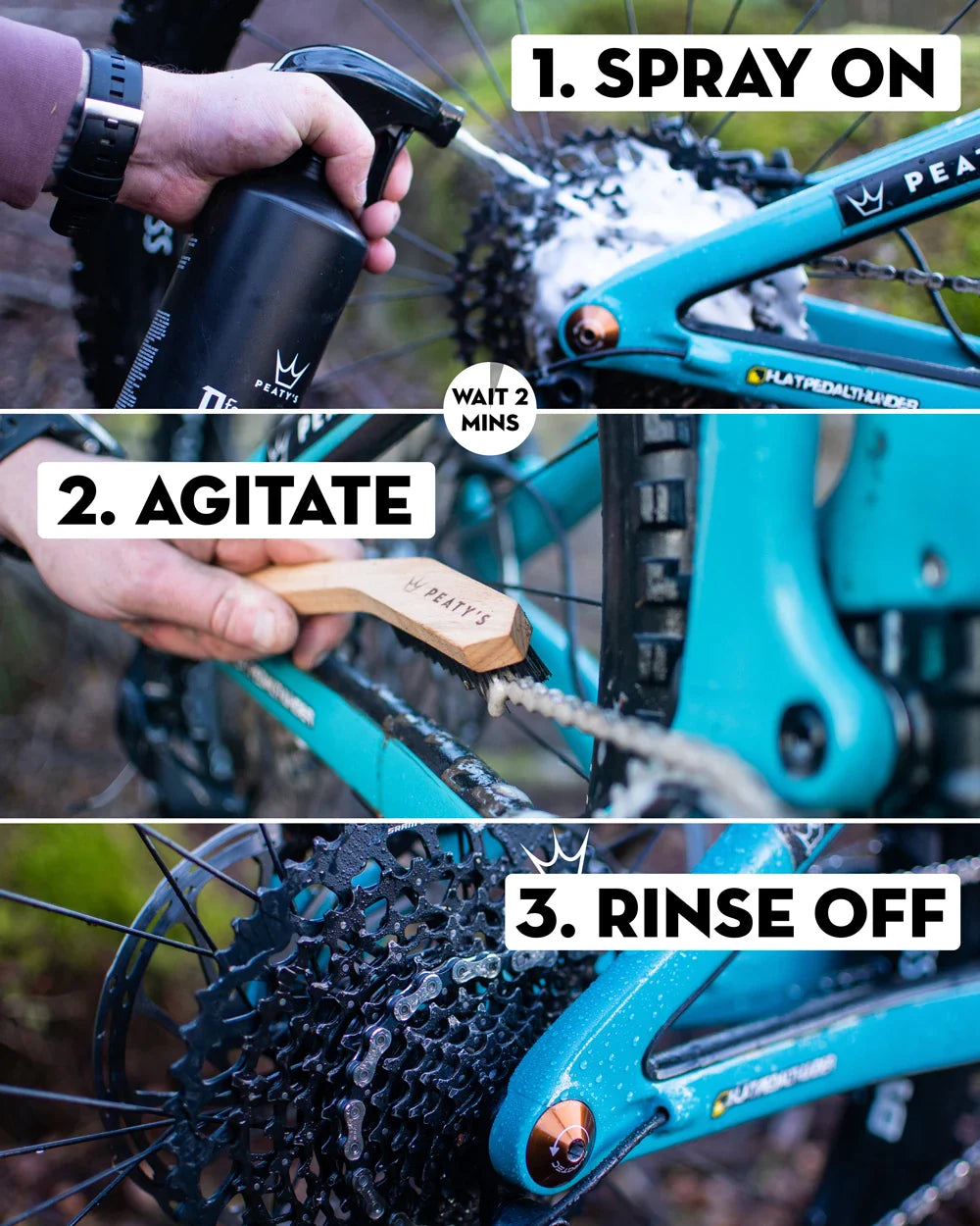 Peaty's Foaming Drivetrain Degreaser - Spray on, agitate, rinse off