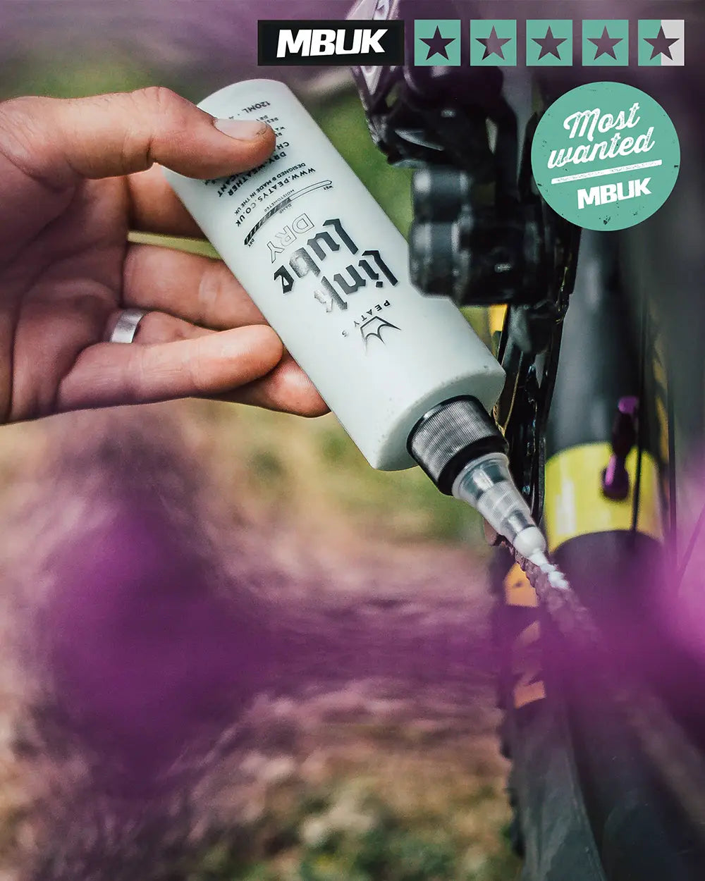 Peaty's LinkLube Dry chain lube in use