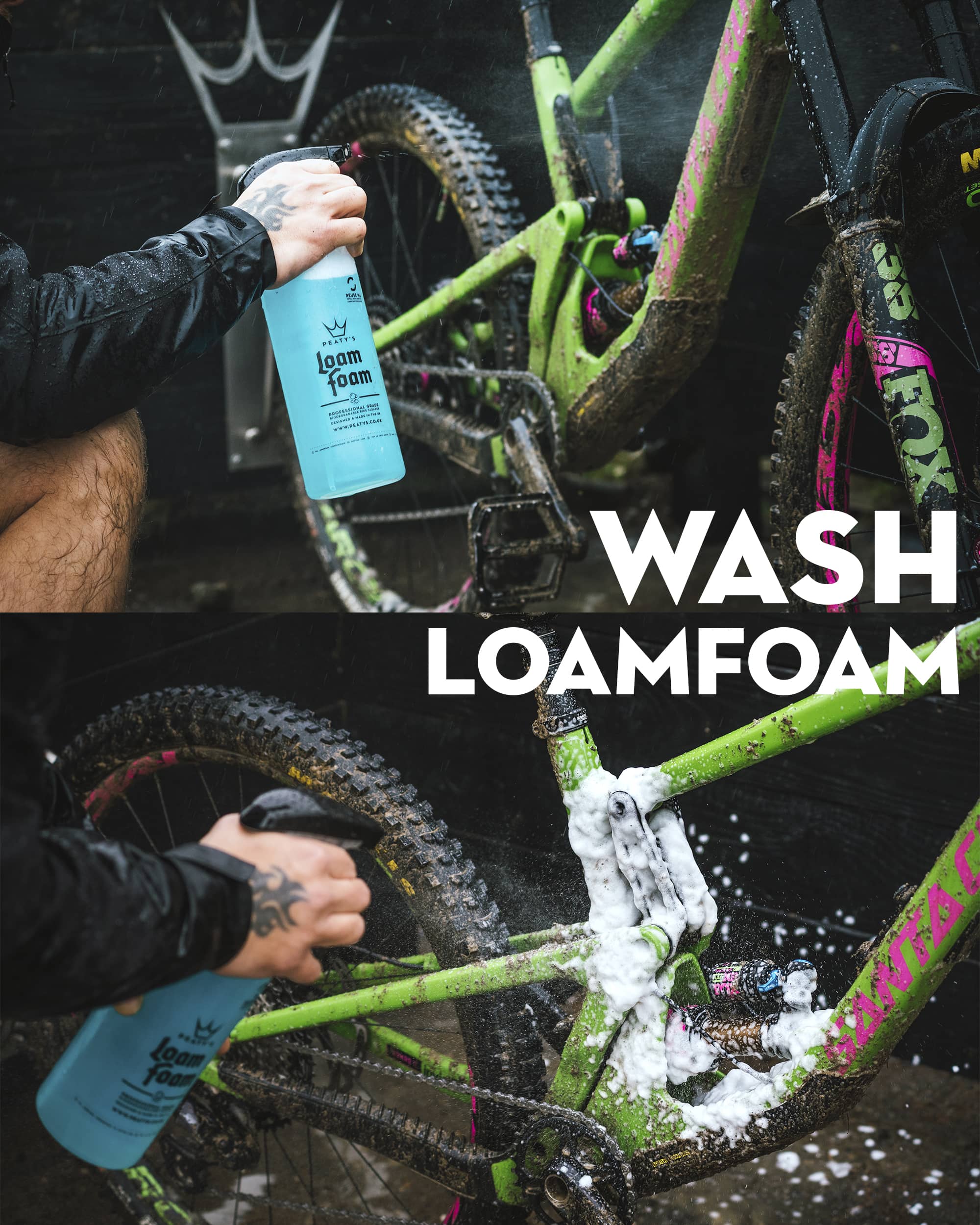 Peaty's Wash Prevent Lubricate set comes with LoamFoam Bike Cleaner