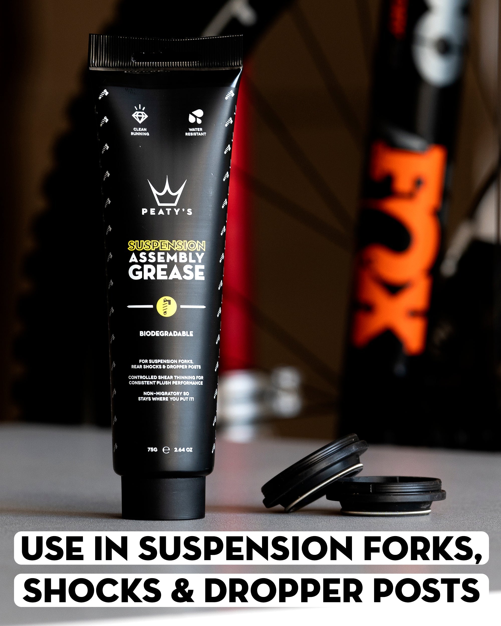 Peaty's Suspension Assembly Grease used in suspension forks, shocks and dropper posts