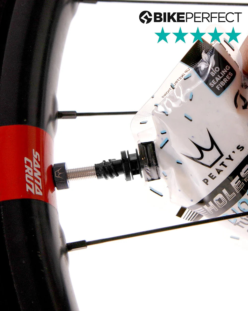 Peaty's Holeshot Biofibre Tubeless Sealant - easy to use