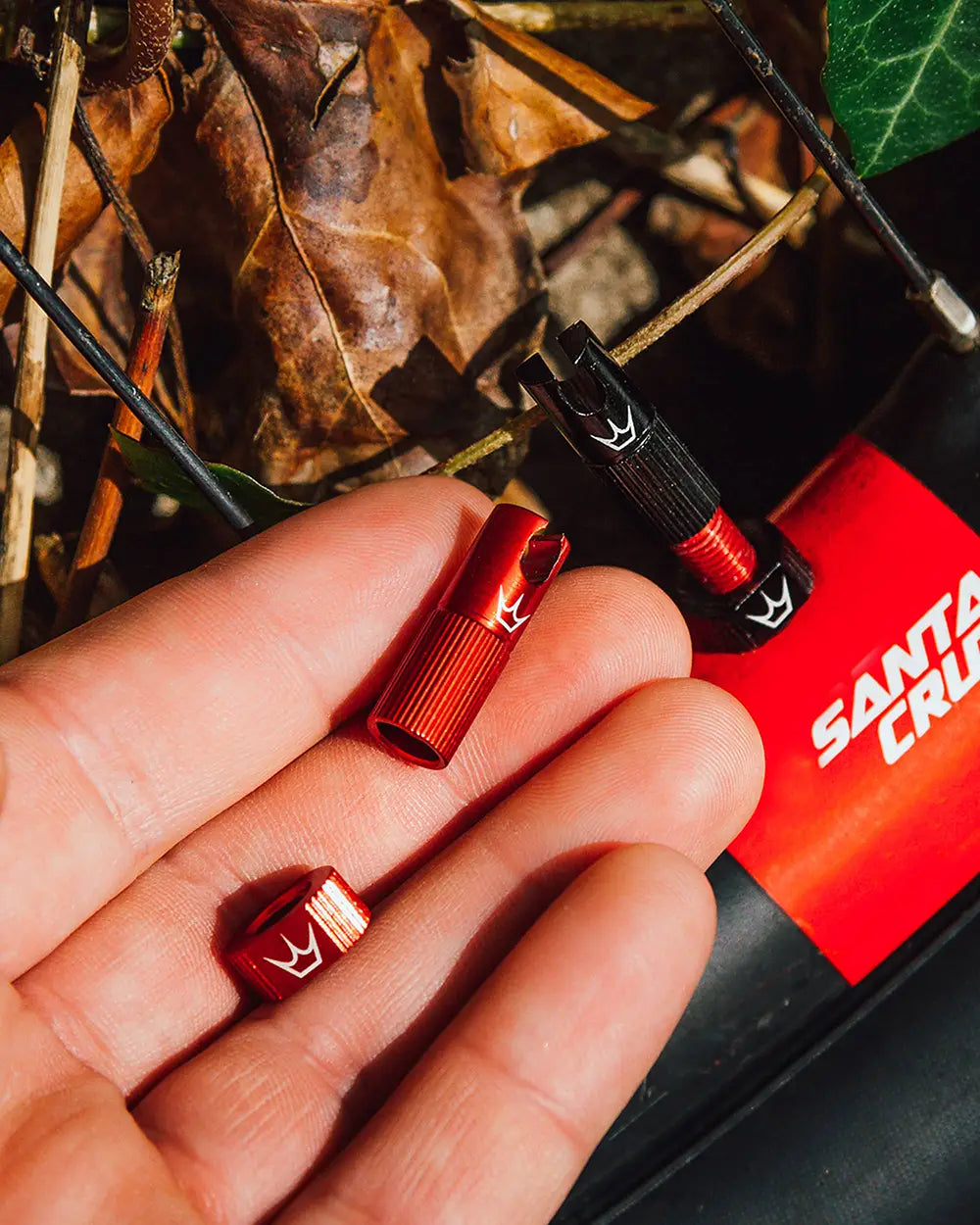 Peaty's Tubeless Valve accessory kit comes with a two new caps and locking nuts