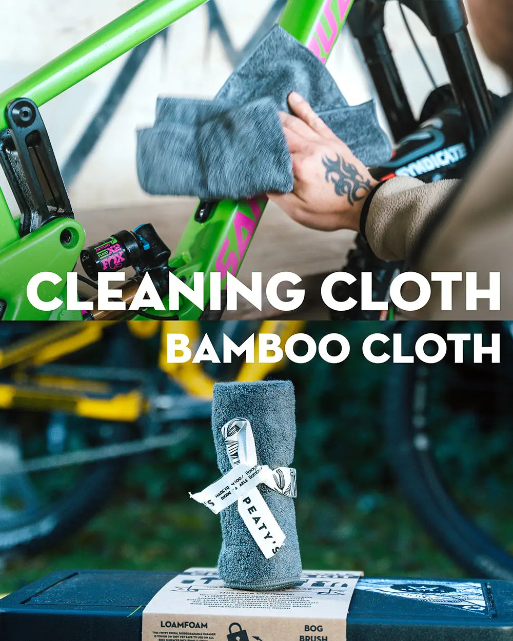 Peaty's Complete Bicycle Cleaning Kit - contains a Peaty's Bamboo cleaning cloth