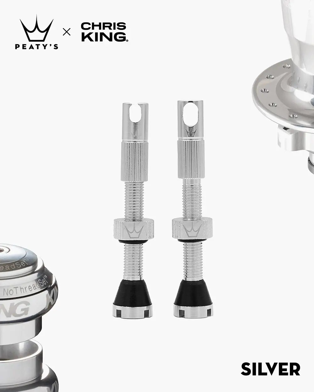 Peaty's Mk2 Tubeless Valves in silver