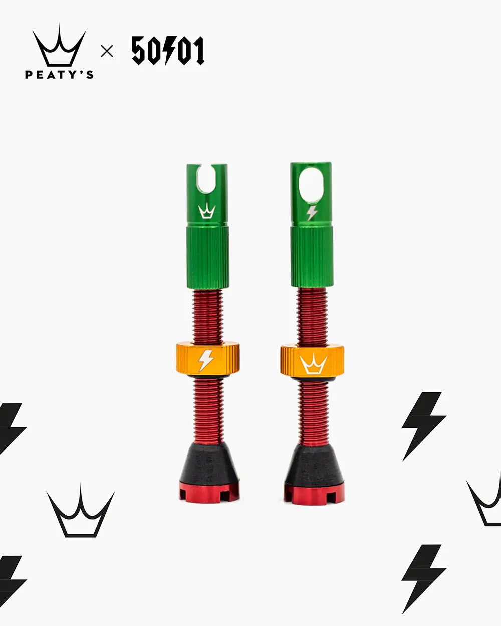 Peaty's Mk2 Tubeless Valves in 50to01 rasta