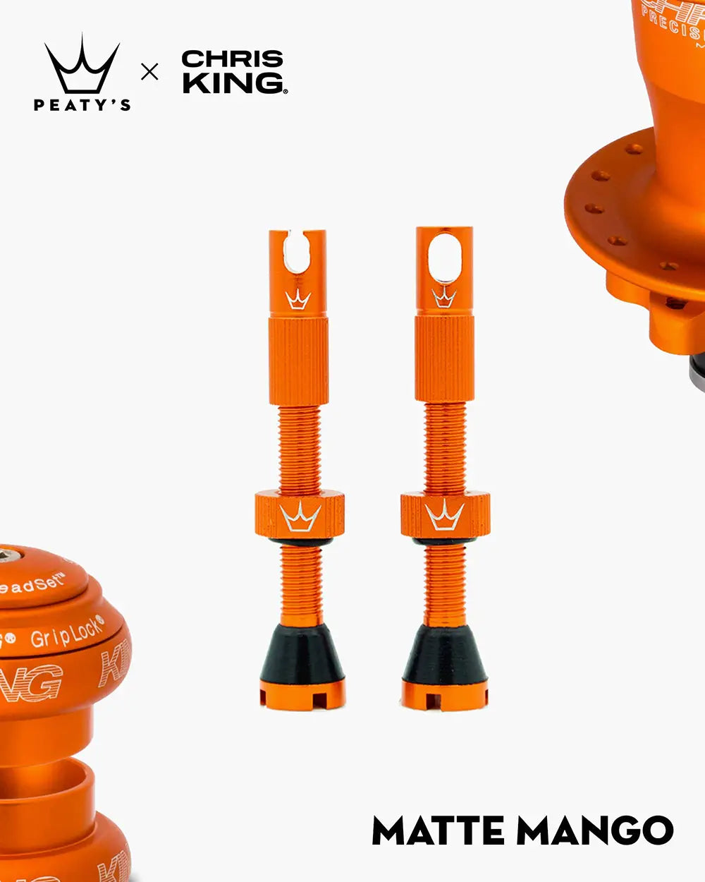 Peaty's Mk2 Tubeless Valves in matte mango